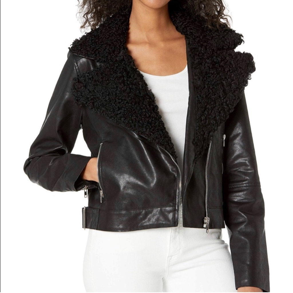 True Religion Women's Shearling Biker Jacket Xs
